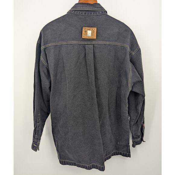 PACO XXL Black Denim Jacket Logo Workwear Oversized Baggy Hip Hop 90s Y2K Skate - Picture 3 of 12